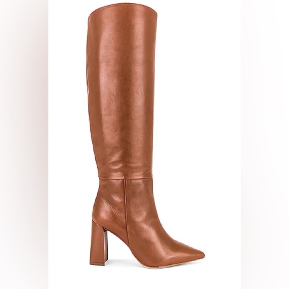 STEVE MADDEN Handles Leather Cognac Tan Tall Heeled Boots - Picture 2 of 12